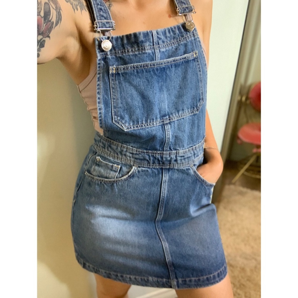 Small, super cute H & M denim skirt overalls